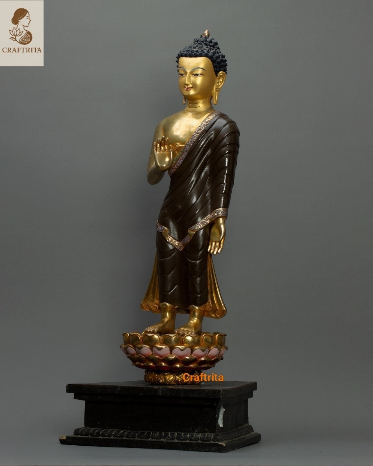 Handcrafted Standing Buddha Statue β Nepalese Copper with 24K Gold Plating | Tibetan Spiritual Art