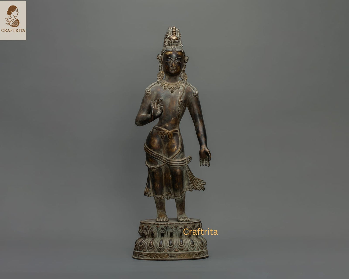 Maitreya Buddha Statue β Antique Finish Bronze & Copper Sculpture | Handmade Buddhist Art for Spiritual Home Decor