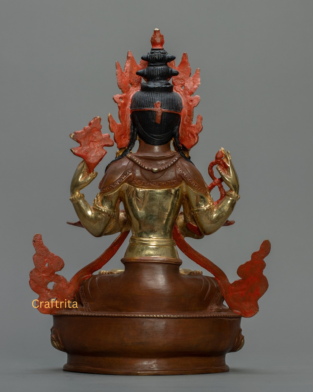 Tibetan Chenrezig Statue β Handmade in Nepal | Copper Body with 24K Gold Fire Gilding & Painted Details | Deity of Compassion