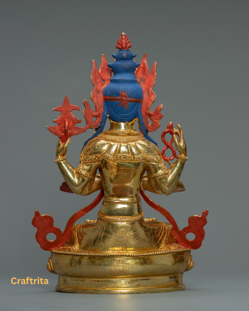 Chenrezig (Avalokiteshvara) Statue β Handmade in Nepal | 24K Gold-Plated Copper | Tibetan Deity of Compassion & Peace