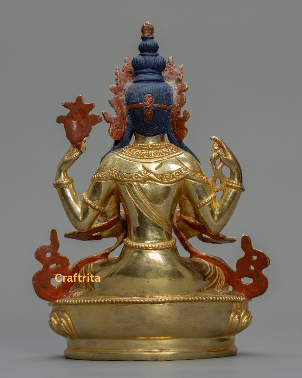 Handmade Chenrezig Buddha Statue β 24K Gold-Plated Copper | Tibetan Avalokiteshvara Deity of Compassion & Serenity