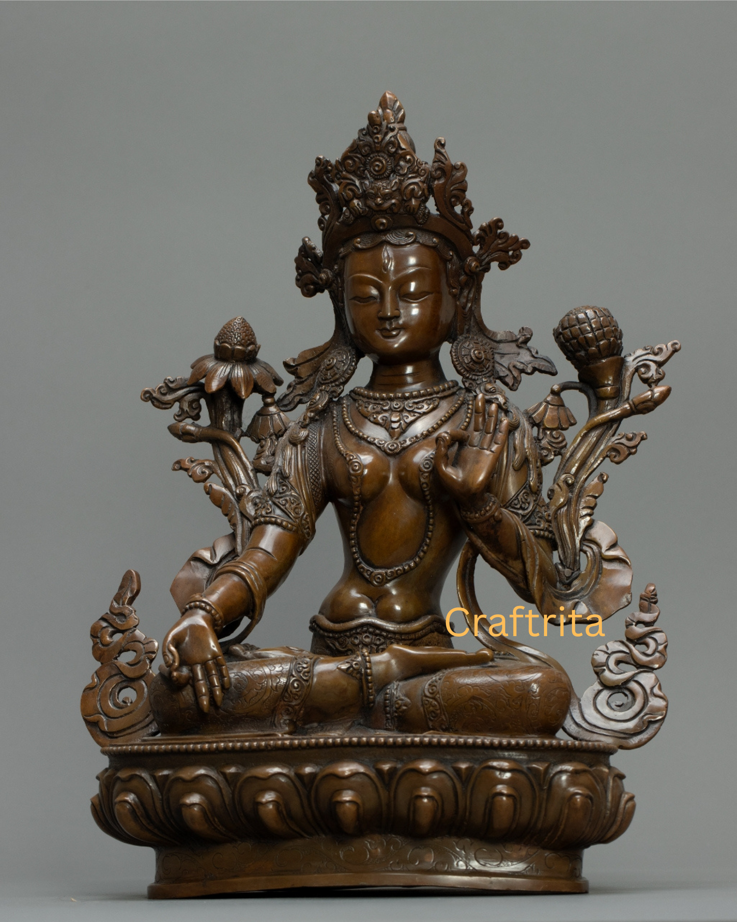 Green Tara Statue 3.1kg – Hand-Carved Oxidized Metal Sculpture | Tibetan Buddhist Deity Idol for Home Decor