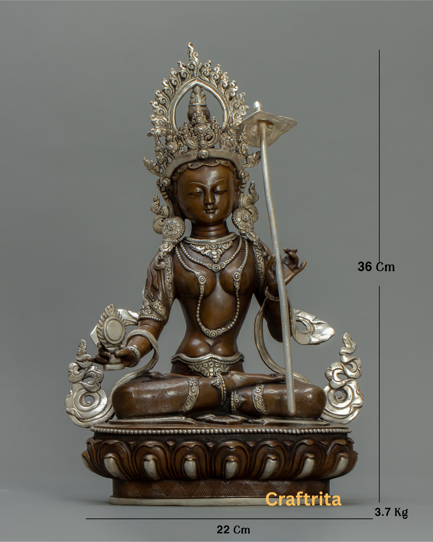 Dukur Statue 3.7kg– Handmade in Nepal | Oxidized Copper with Silver Plating by Fire Gilding | Tibetan Art & Home Decor