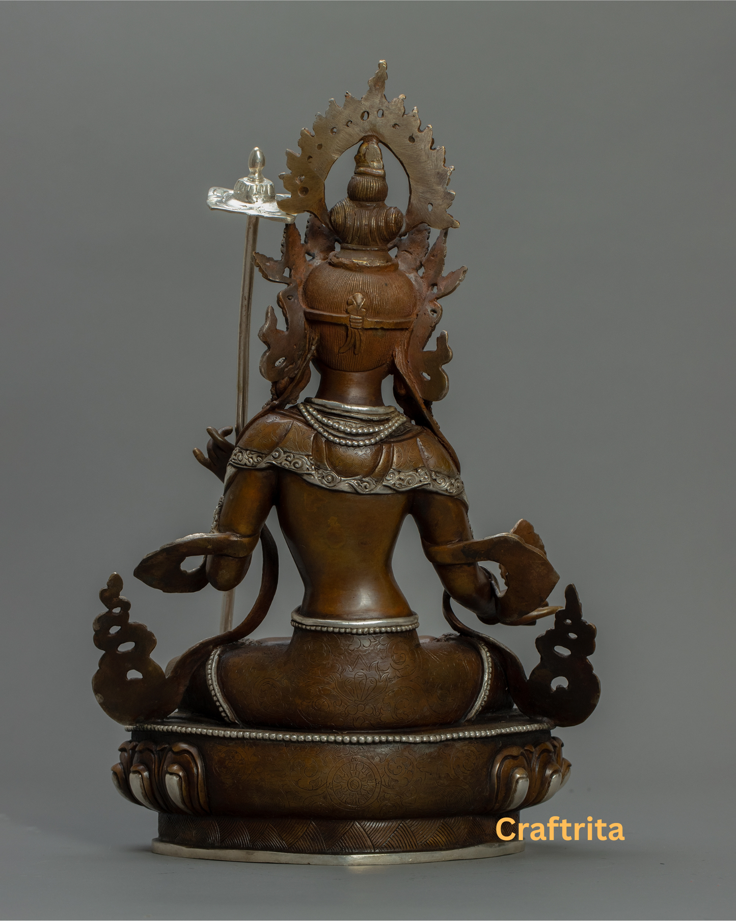 Handcrafted Dukkar Statue– Oxidized Copper with Silver Plating | Fire-Gilded Tibetan Sacred Art & Home Decor ✅