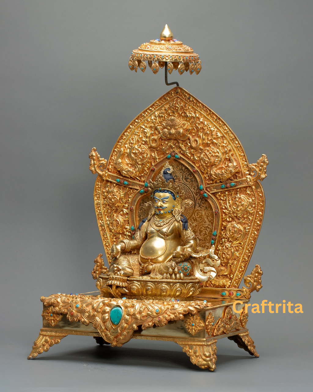 Dzambhala Statue – Deity of Wealth – 5.1kg Copper Body with 24K Gold Plating & Fire Gilding – Buddhist Spiritual Art & Home Decor