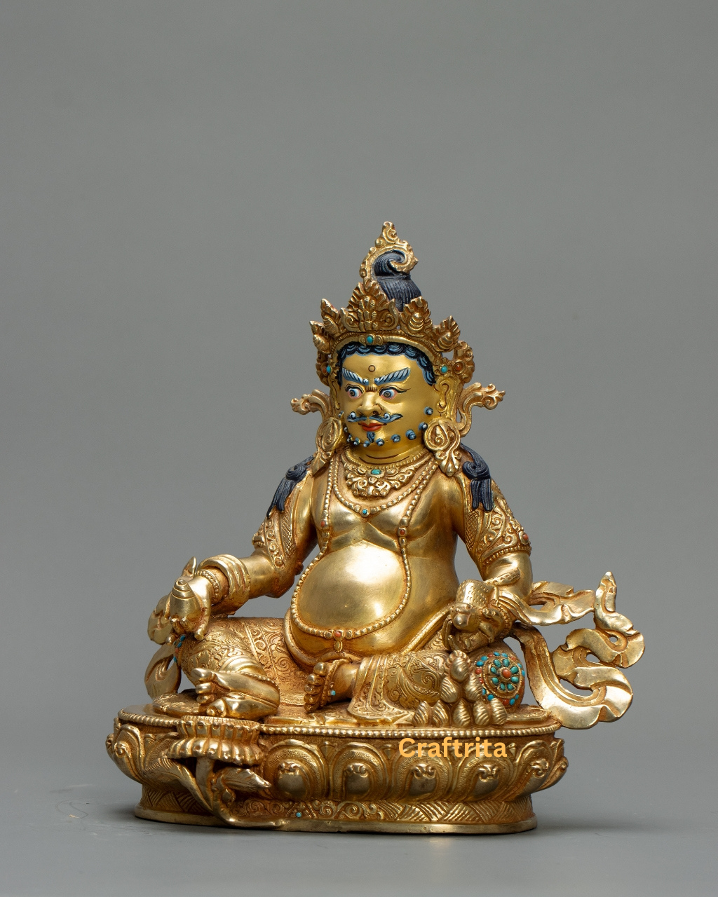 Dzambhala Statue – Deity of Wealth – 5.1kg Copper Body with 24K Gold Plating & Fire Gilding – Buddhist Spiritual Art & Home Decor