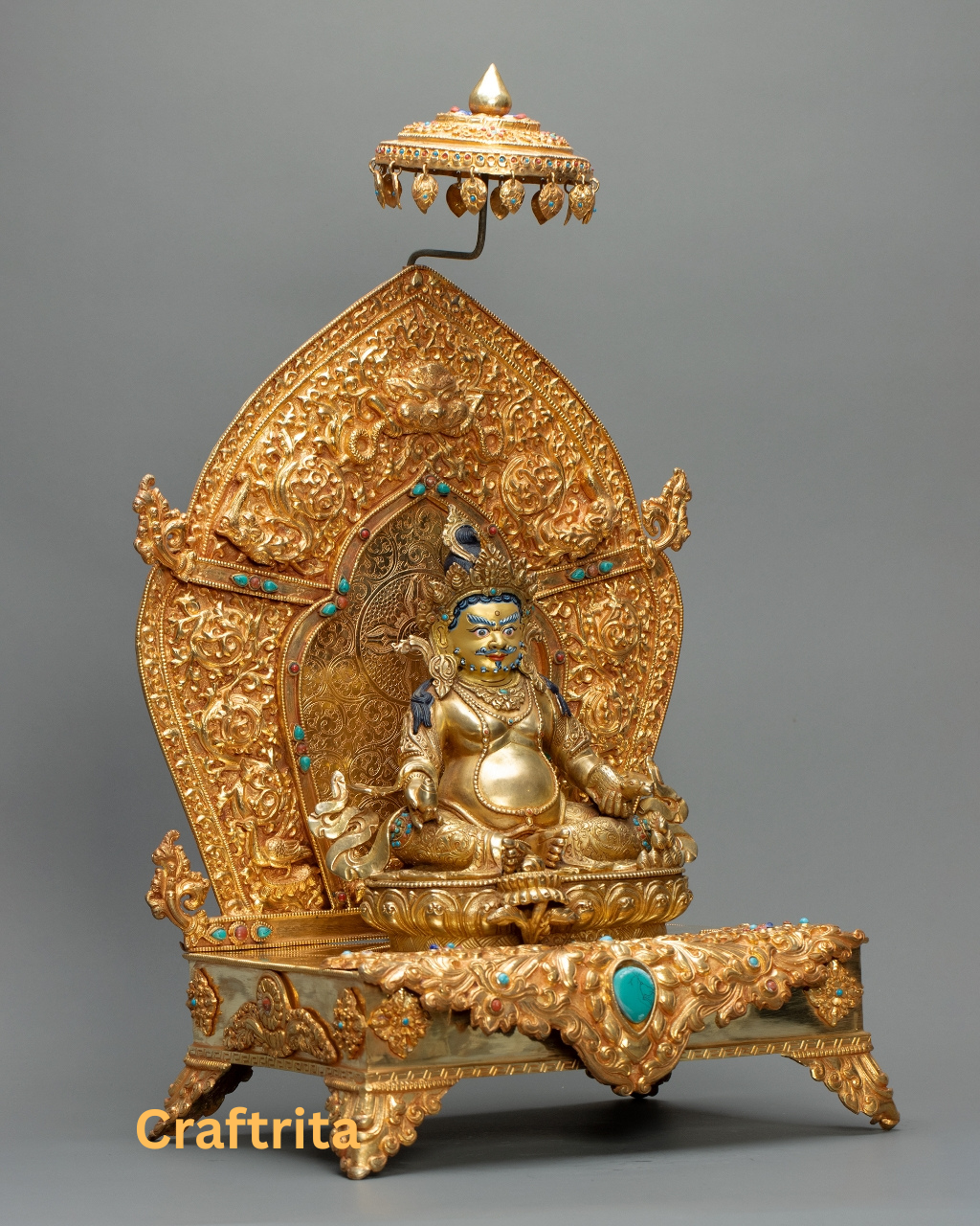 Dzambhala Statue – Deity of Wealth – 5.1kg Copper Body with 24K Gold Plating & Fire Gilding – Buddhist Spiritual Art & Home Decor