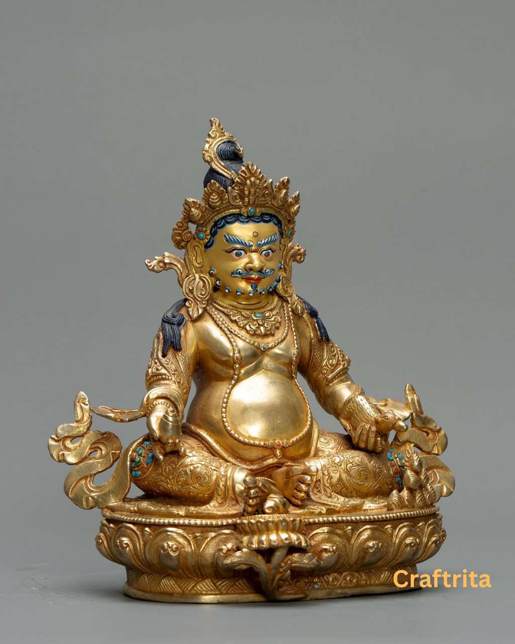 Dzambhala Statue – Deity of Wealth – 5.1kg Copper Body with 24K Gold Plating & Fire Gilding – Buddhist Spiritual Art & Home Decor