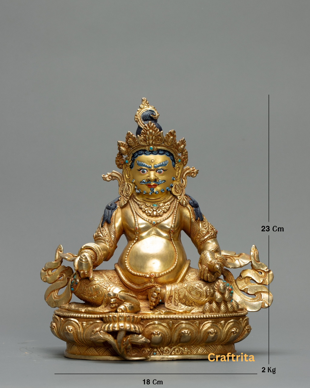 Dzambhala Statue – Deity of Wealth – 5.1kg Copper Body with 24K Gold Plating & Fire Gilding – Buddhist Spiritual Art & Home Decor