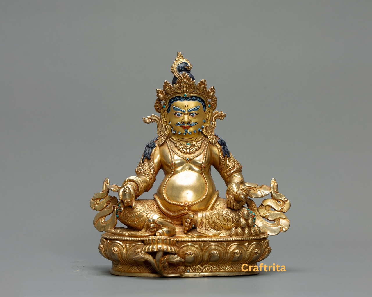 Dzambhala Statue – Deity of Wealth – 5.1kg Copper Body with 24K Gold Plating & Fire Gilding – Buddhist Spiritual Art & Home Decor