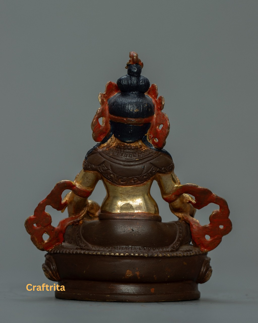 Dzambhala Statue– Handmade Copper with 24K Gold Plating & Acrylic Painting | Tibetan Wealth Deity