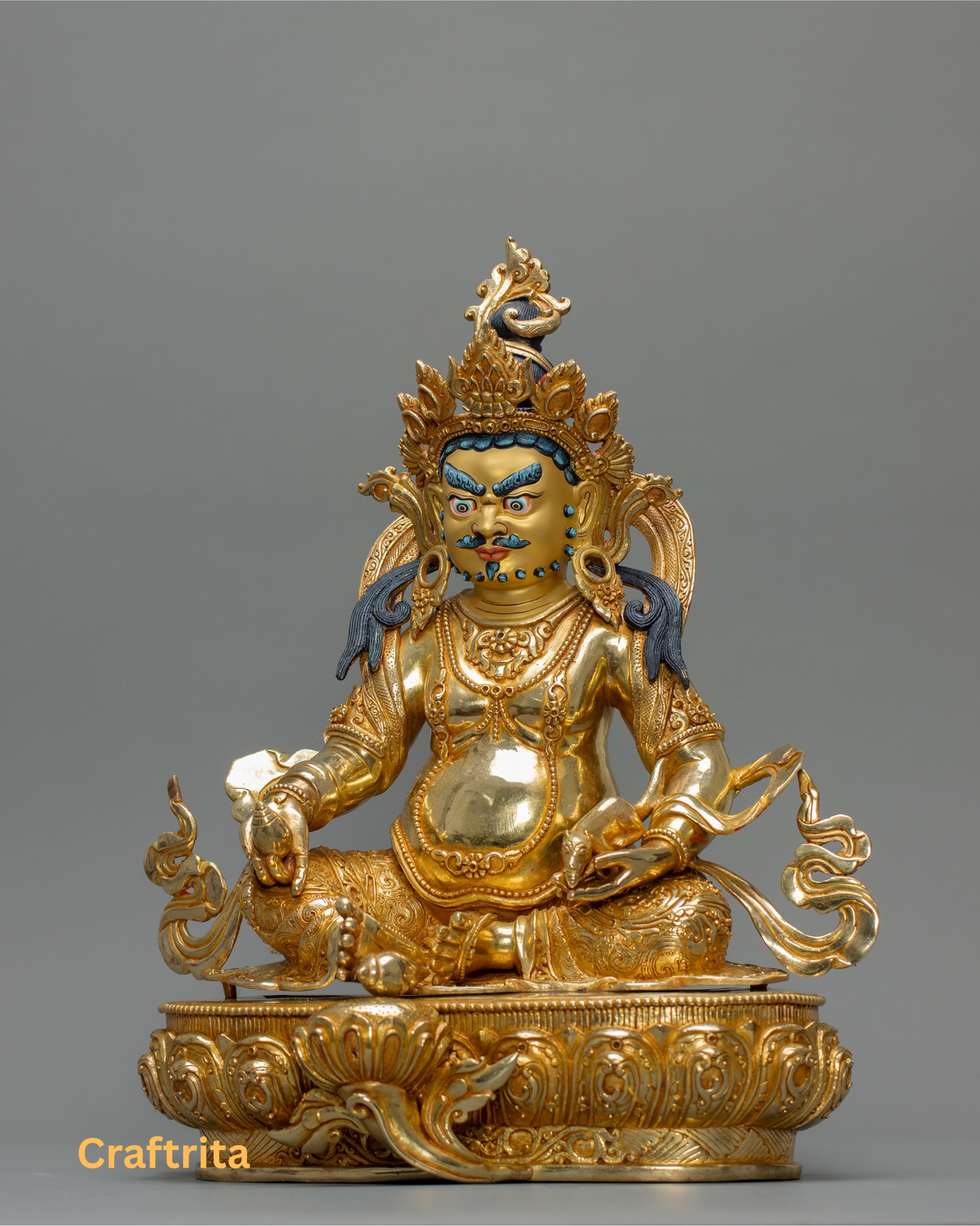 Dzambhala Statue 5kg – Handmade in Nepal | Copper with 24K Gold Plating & Fire Gilding | Tibetan Buddhist Art & Spiritual Home Decor