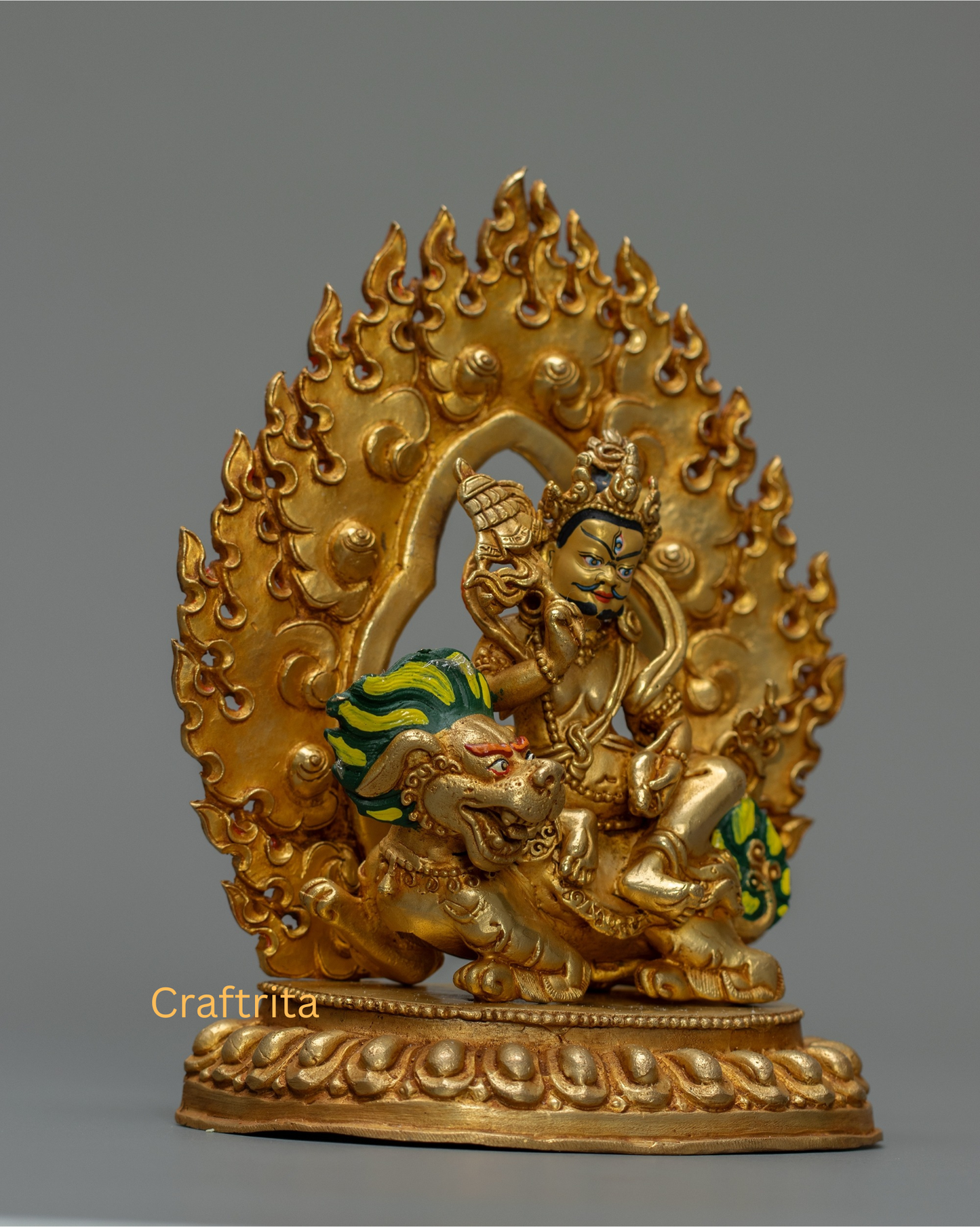Dzambhala (Namthoshe) Statue 0.7kg – Copper Body with 24K Gold Plating By Fire Gilding | Handmade Tibetan Buddhist Deity for Spiritual Home Decor