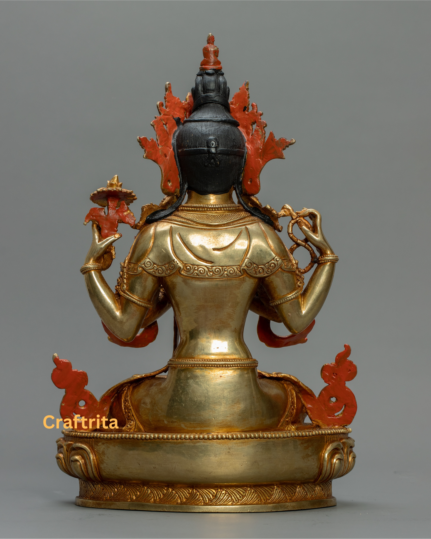 Handcrafted Chenrezig Buddha Statue | Copper with 24K Gold Plating & Acrylic Detailing | Nepalese Sacred Art