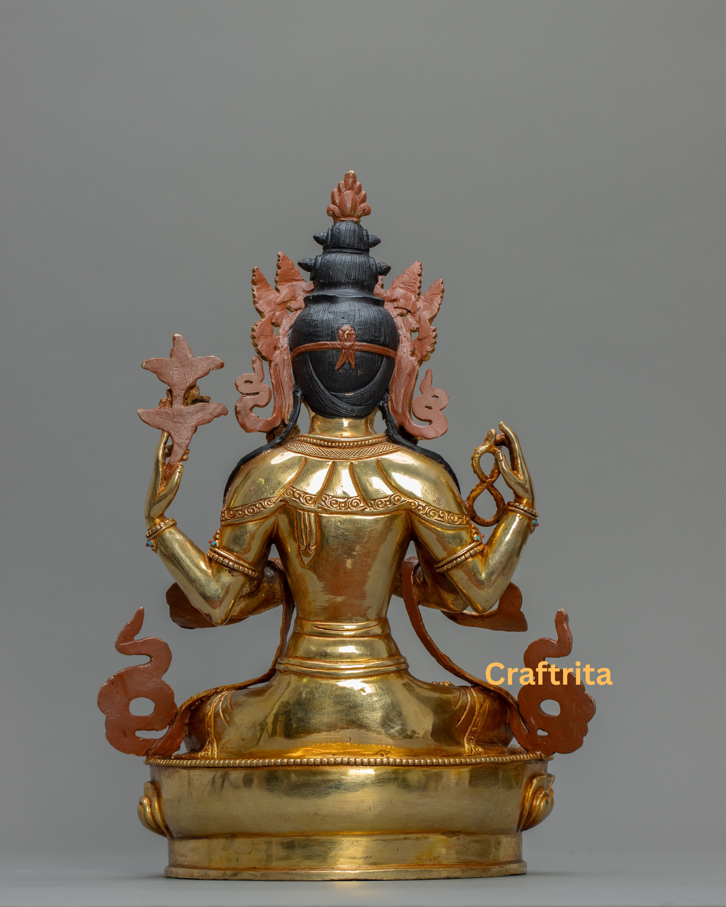 Tibetan Four-Armed Avalokiteshvara Statue β 24K Gold Plated Copper | Handmade Chenrezig Deity for Meditation & Home DEcor