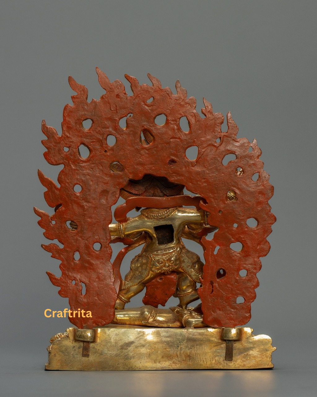 Four-Armed Vajrapani Statue 1.8 kg – Copper Body with 24K Gold Plated Fire Gilding & Acrylic Painting | Handmade Tibetan Buddhist Deity for Spiritual Home Decor