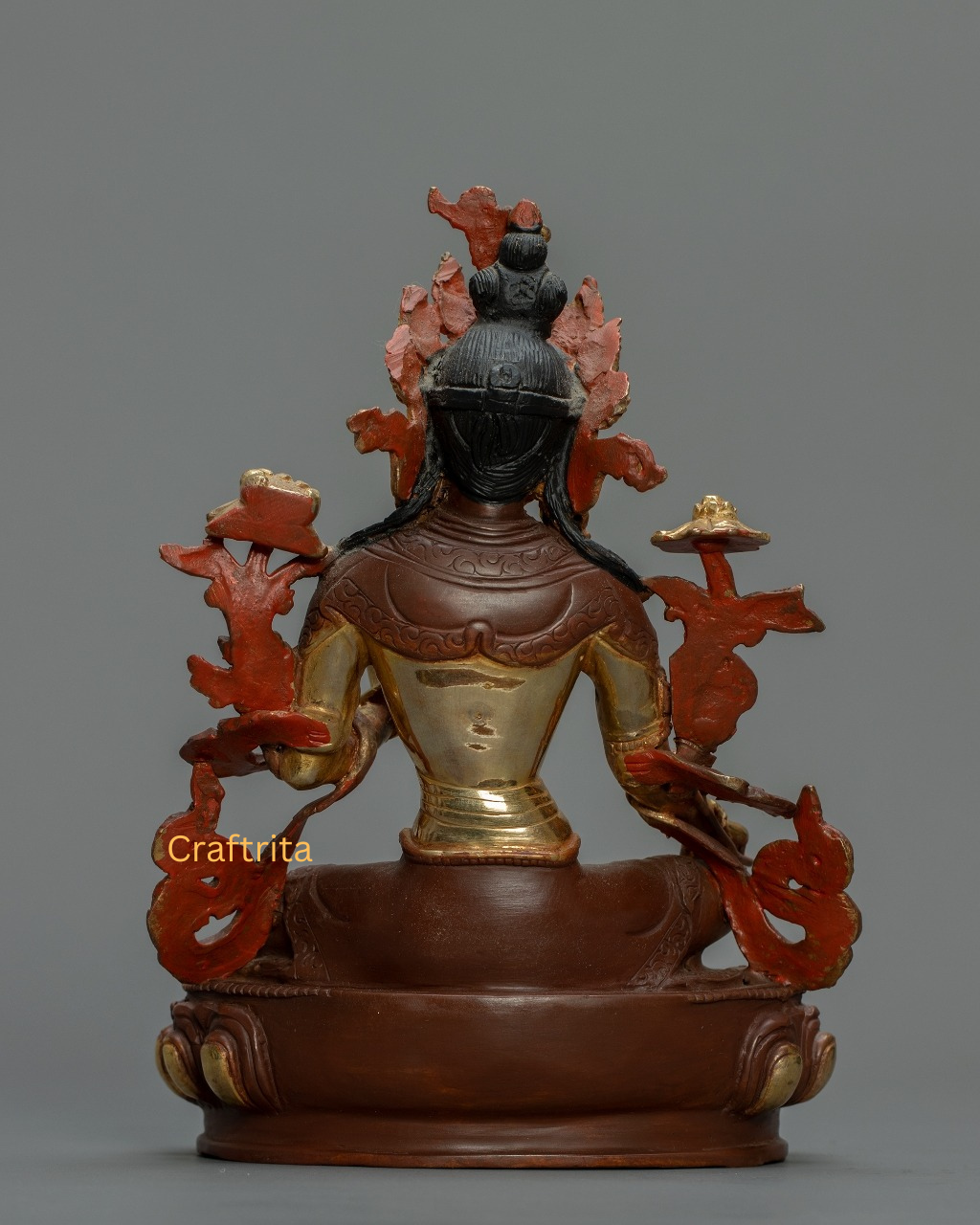 Green Tara Statue 1.8 kg – Copper Body with 24K Pure Gold Plated Fire Gilding & Acrylic Painting | Handmade Tibetan Buddhist Goddess of Compassion for Spiritual Home Decor