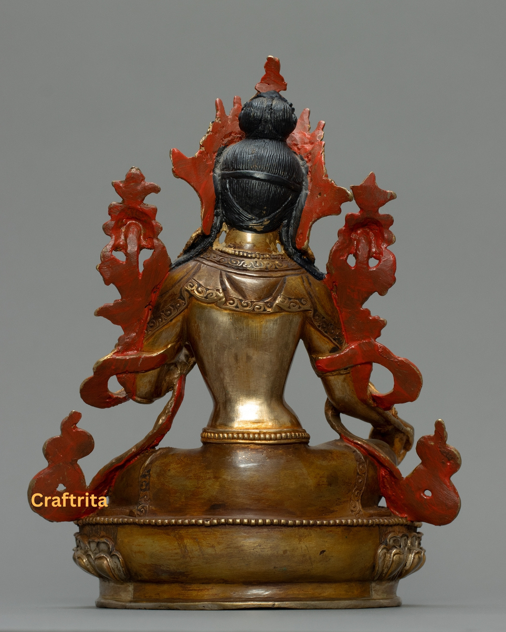 Green Tara Statue 2.2kg – Handcrafted Copper Body with 24K Gold Plating & Traditional Fire Gilding | Tibetan Buddhist Deity for Home Decor