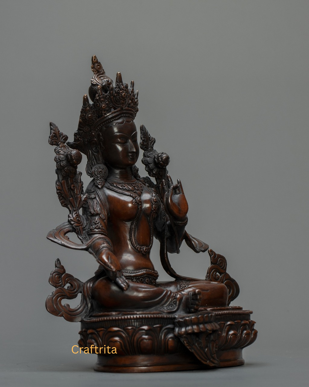 Green Tara Statue 4.1 kg – Oxidized Copper Body | Handmade Tibetan Buddhist Deity of Compassion & Protection for Spiritual Home Decor