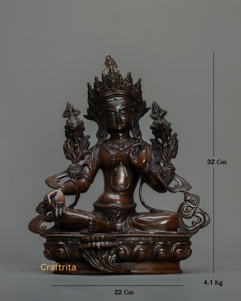 Green Tara Statue 4.1 kg – Oxidized Copper Body | Handmade Tibetan Buddhist Deity of Compassion & Protection for Spiritual Home Decor