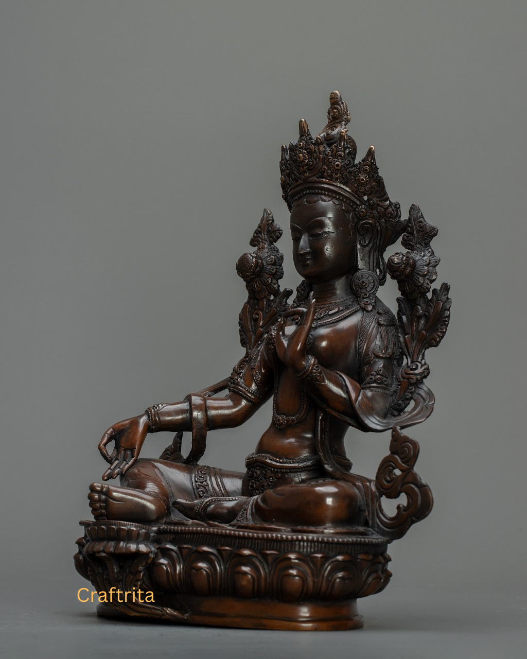 Green Tara Statue 4.1 kg – Oxidized Copper Body | Handmade Tibetan Buddhist Deity of Compassion & Protection for Spiritual Home Decor