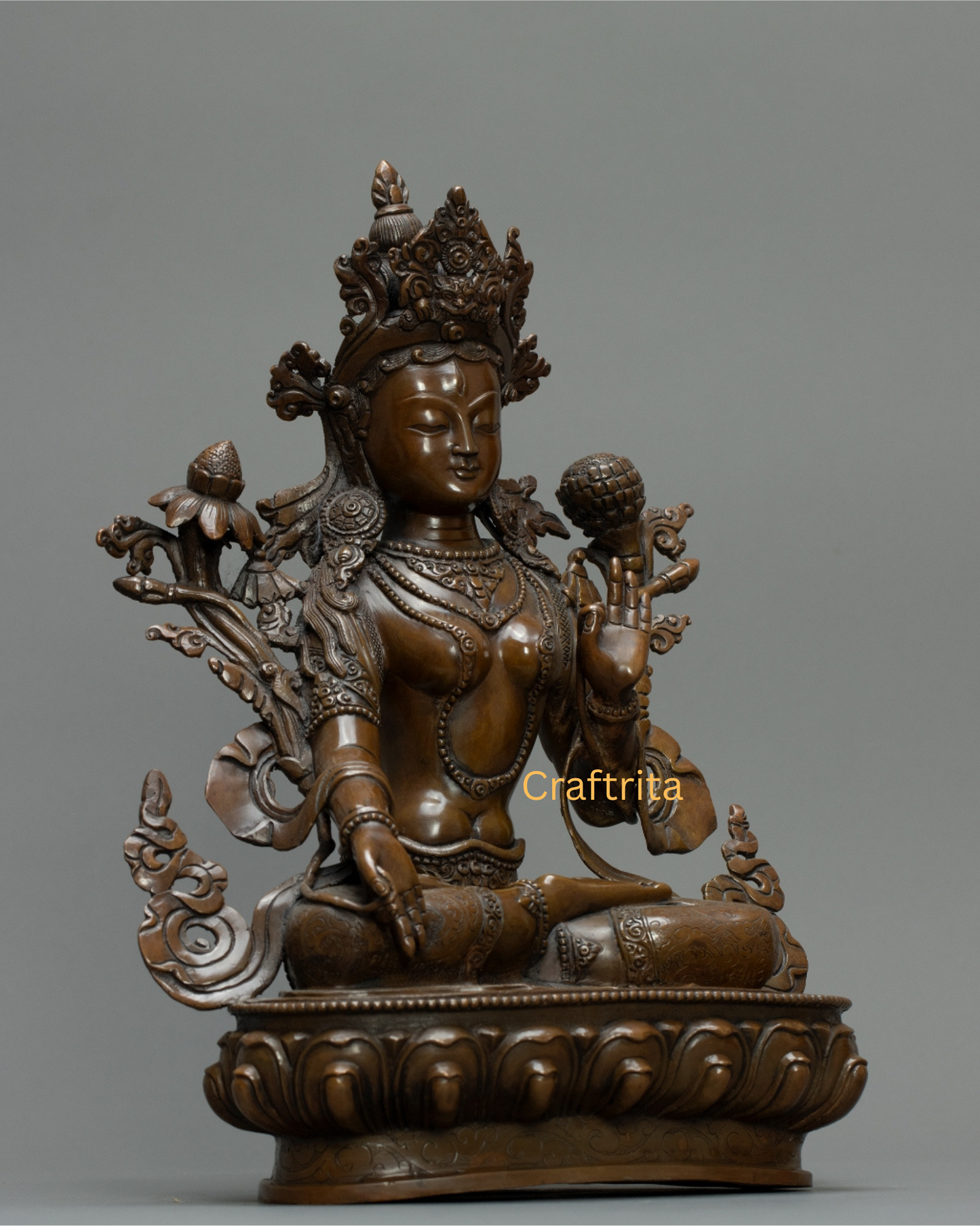 Green Tara Statue 3.1kg – Hand-Carved Oxidized Metal Sculpture | Tibetan Buddhist Deity Idol for Home Decor