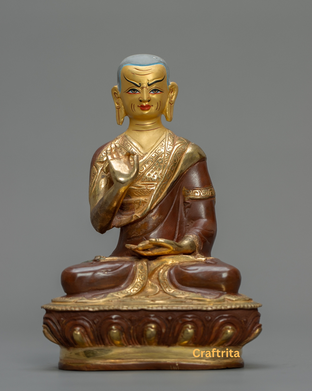 Je Tsongkhapa with Disciples Statue – Handmade in Nepal | Oxidized Copper with 24K Gold Plating & Fire Gilding | Tibetan Buddhist Art & Spiritual Home Decor