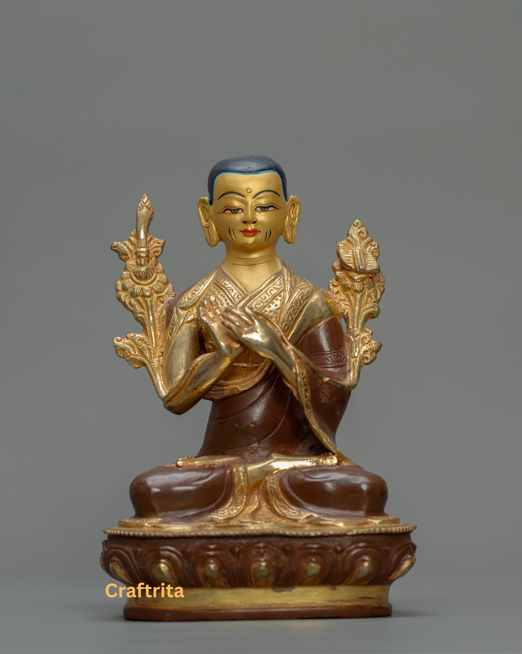 Je Tsongkhapa with Disciples Statue – Handmade in Nepal | Oxidized Copper with 24K Gold Plating & Fire Gilding | Tibetan Buddhist Art & Spiritual Home Decor