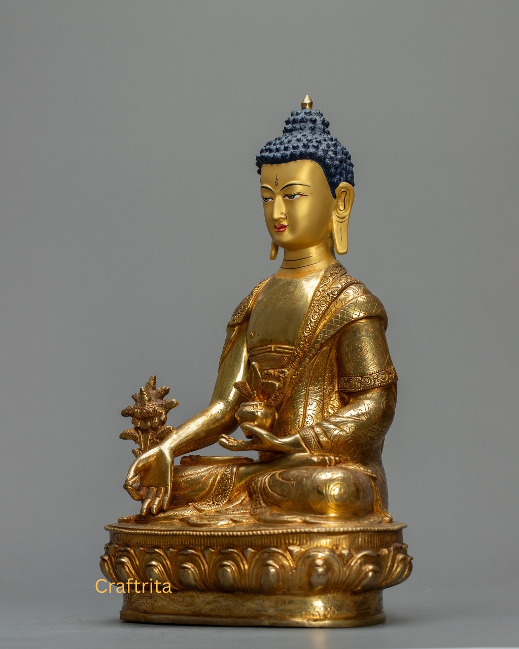 Medicine Buddha Statue 3 kg – Copper Body with 24K Gold Plating by Fire Gilding | Handmade Tibetan Buddhist Deity of Healing & Spiritual Protection