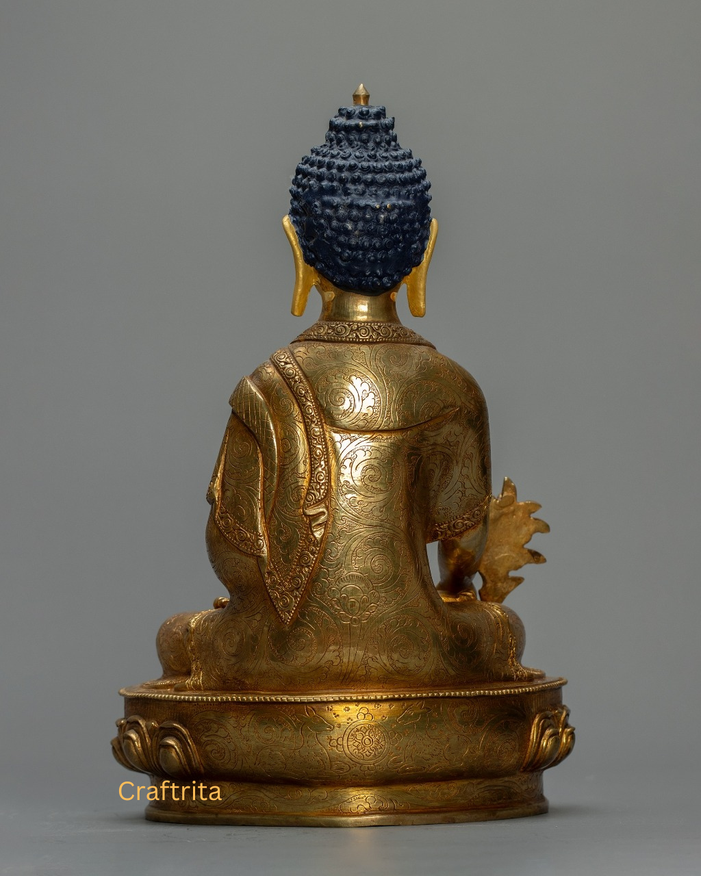 Medicine Buddha Statue 3 kg – Copper Body with 24K Gold Plating by Fire Gilding | Handmade Tibetan Buddhist Deity of Healing & Spiritual Protection