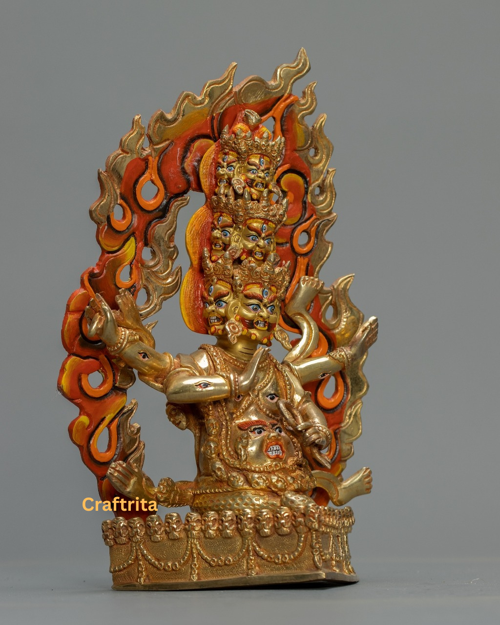 Rahula Statue 1.4 kg – Copper Body with 24K Gold Plating | Handmade Tibetan Buddhist Protector Deity for Spiritual Home Decor
