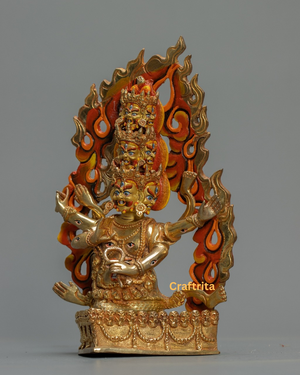 Rahula Statue 1.4 kg – Copper Body with 24K Gold Plating | Handmade Tibetan Buddhist Protector Deity for Spiritual Home Decor