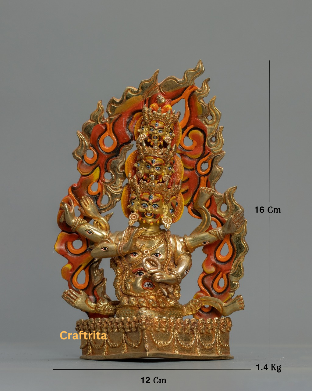 Rahula Statue 1.4 kg – Copper Body with 24K Gold Plating | Handmade Tibetan Buddhist Protector Deity for Spiritual Home Decor