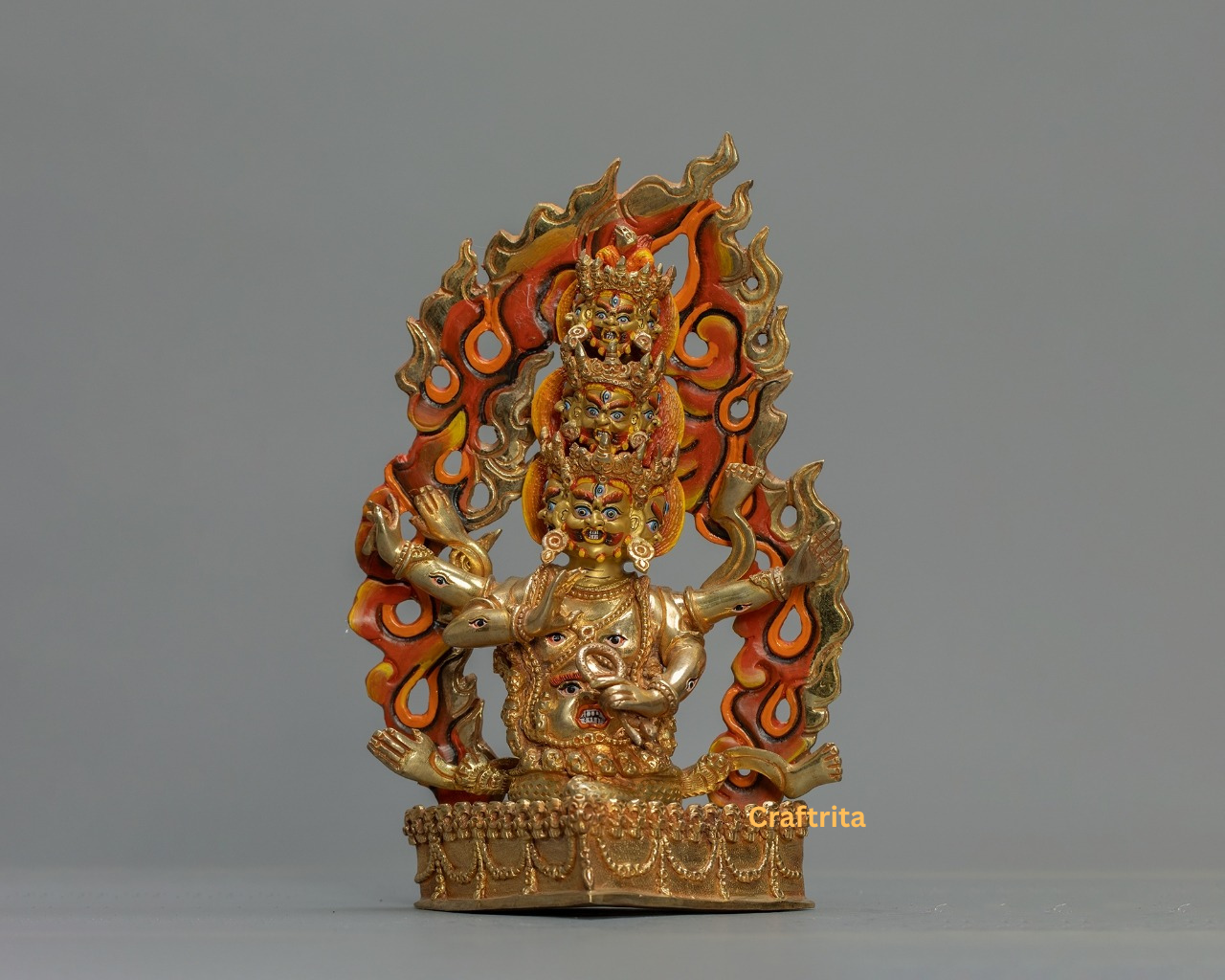 Rahula Statue 1.4 kg – Copper Body with 24K Gold Plating | Handmade Tibetan Buddhist Protector Deity for Spiritual Home Decor