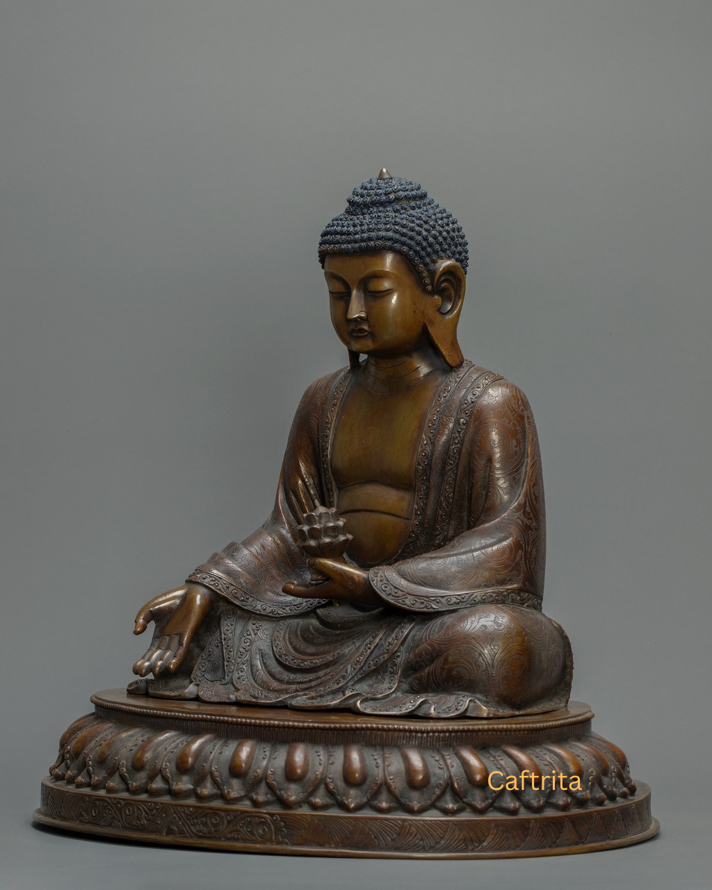 Sakyamuni Buddha Statue 10 kg – Oxidized Copper Body | Handmade Tibetan Buddhist Deity for Spiritual Home Decor