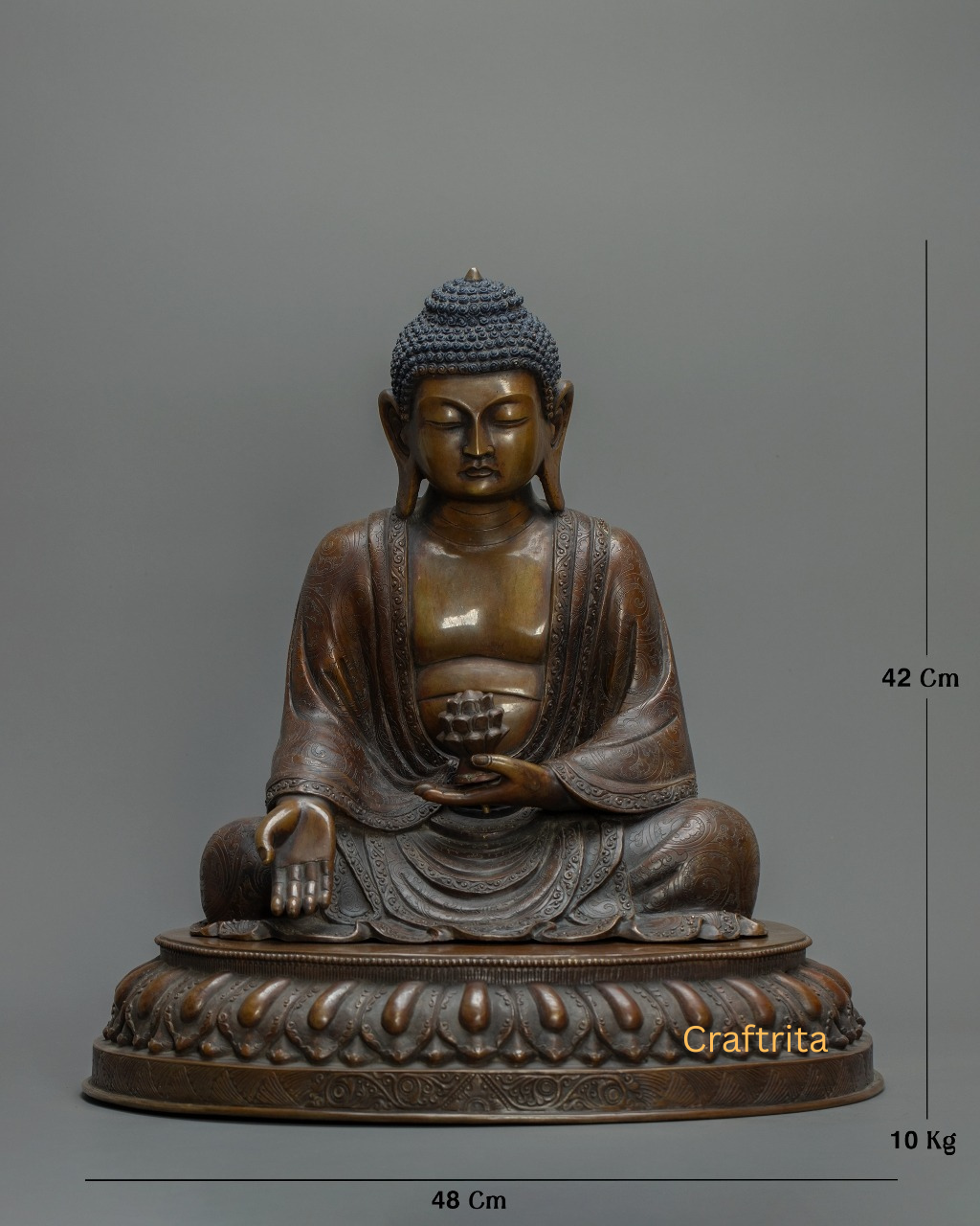 Sakyamuni Buddha Statue 10 kg – Oxidized Copper Body | Handmade Tibetan Buddhist Deity for Spiritual Home Decor