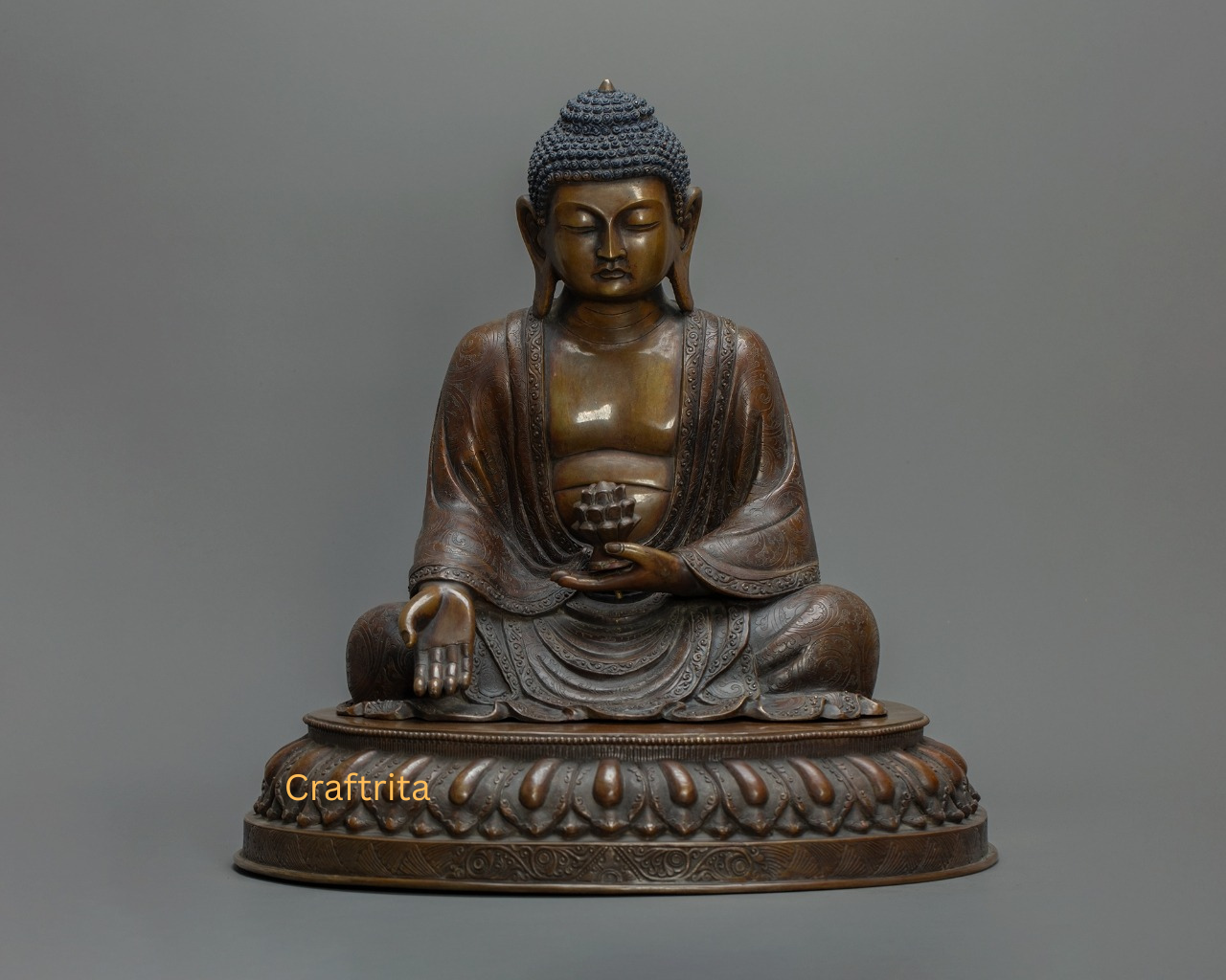 Sakyamuni Buddha Statue 10 kg – Oxidized Copper Body | Handmade Tibetan Buddhist Deity for Spiritual Home Decor