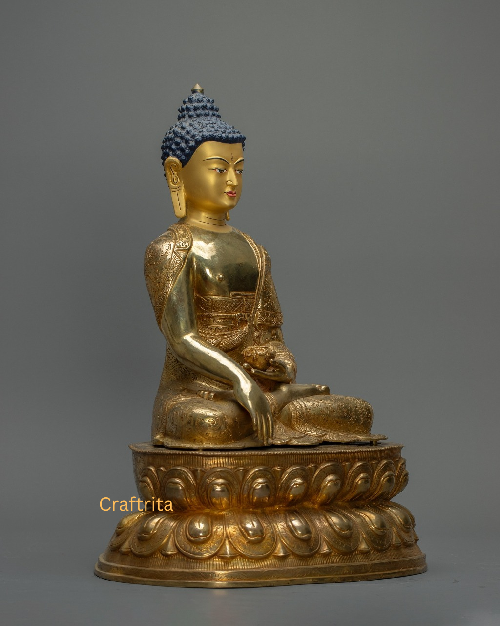 Shakyamuni Buddha Statue 10 kg – Copper Body with 24K Gold Plating by Fire Gilding | Handmade Tibetan Buddhist Deity for Spiritual Home Decor