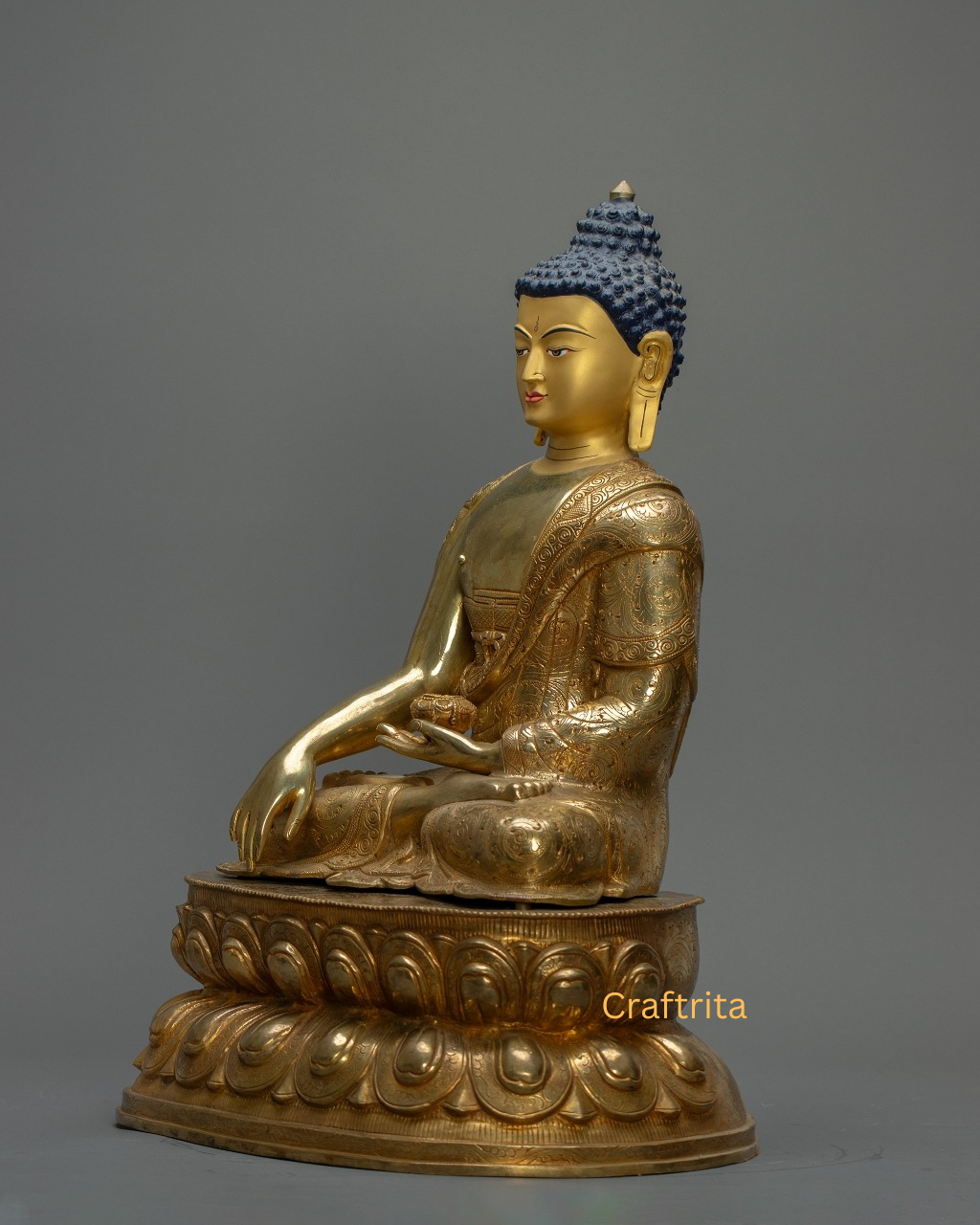 Shakyamuni Buddha Statue 10 kg – Copper Body with 24K Gold Plating by Fire Gilding | Handmade Tibetan Buddhist Deity for Spiritual Home Decor