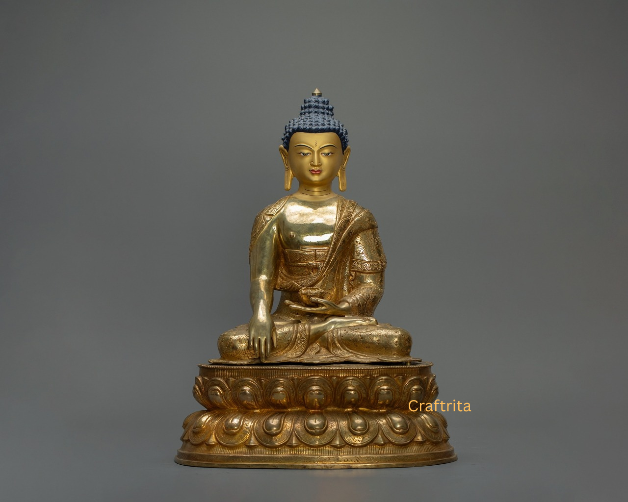Shakyamuni Buddha Statue 10 kg – Copper Body with 24K Gold Plating by Fire Gilding | Handmade Tibetan Buddhist Deity for Spiritual Home Decor