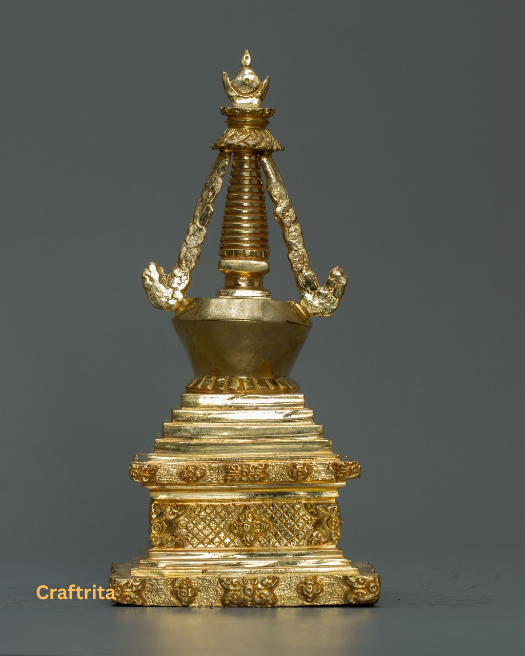 Tibetan Meditation Stupa β Handmade Copper with 24K Gold Plating | Nepalese Spiritual Decor