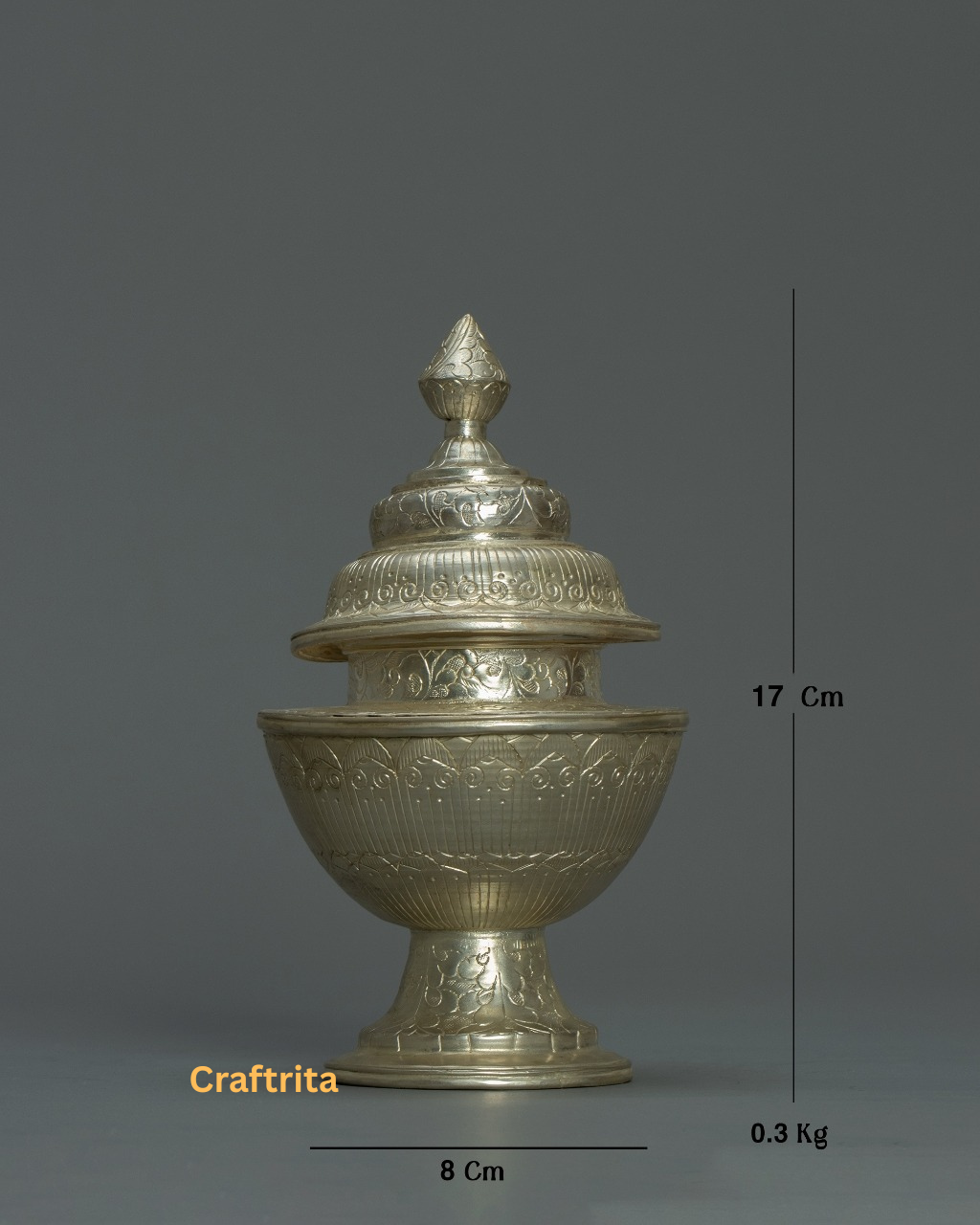 Tibetan Rice Offering Pot – Handcrafted Copper with Silver Plating | Altar & Ritual Decor | Made in Nepal