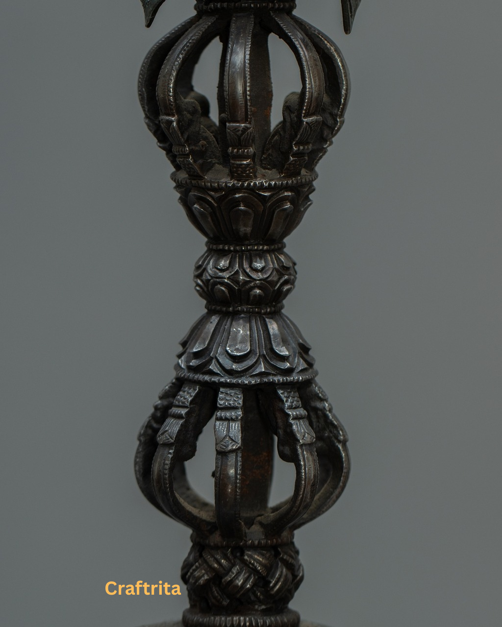 Traditional Tibetan Ritual Phurba – Handmade Iron Dagger with Stand | Buddhist Altar Art