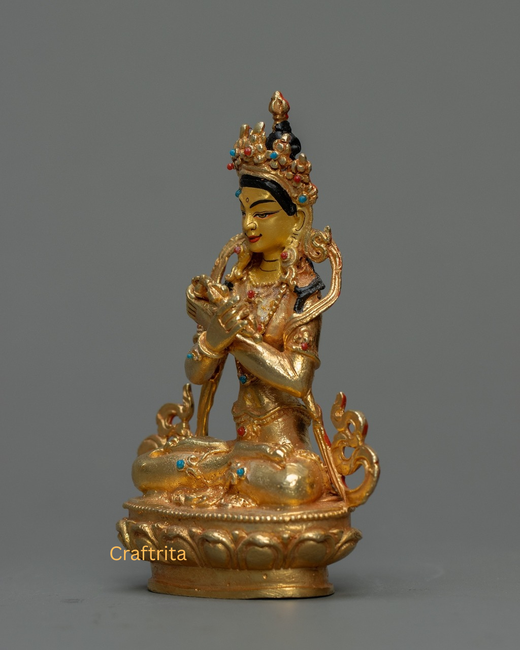 Vajradhara Buddha Statue 0.5kg – Copper Body with 24K Gold Plating by Fire Gilding | Handmade Tibetan Buddhist Primordial Buddha for Spiritual Home Decor