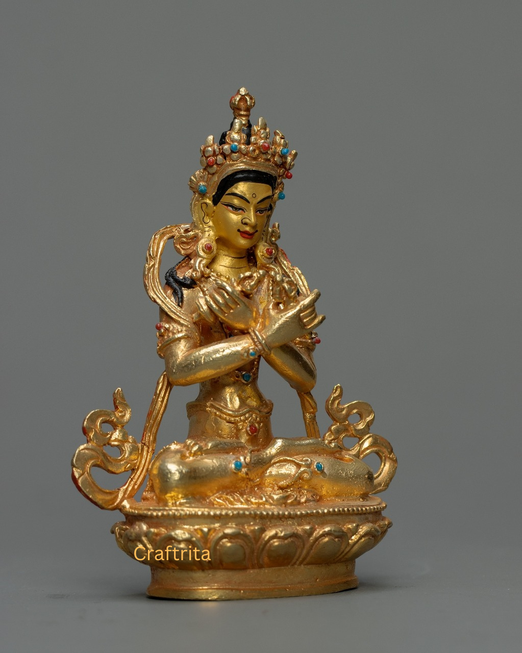 Vajradhara Buddha Statue 0.5kg – Copper Body with 24K Gold Plating by Fire Gilding | Handmade Tibetan Buddhist Primordial Buddha for Spiritual Home Decor