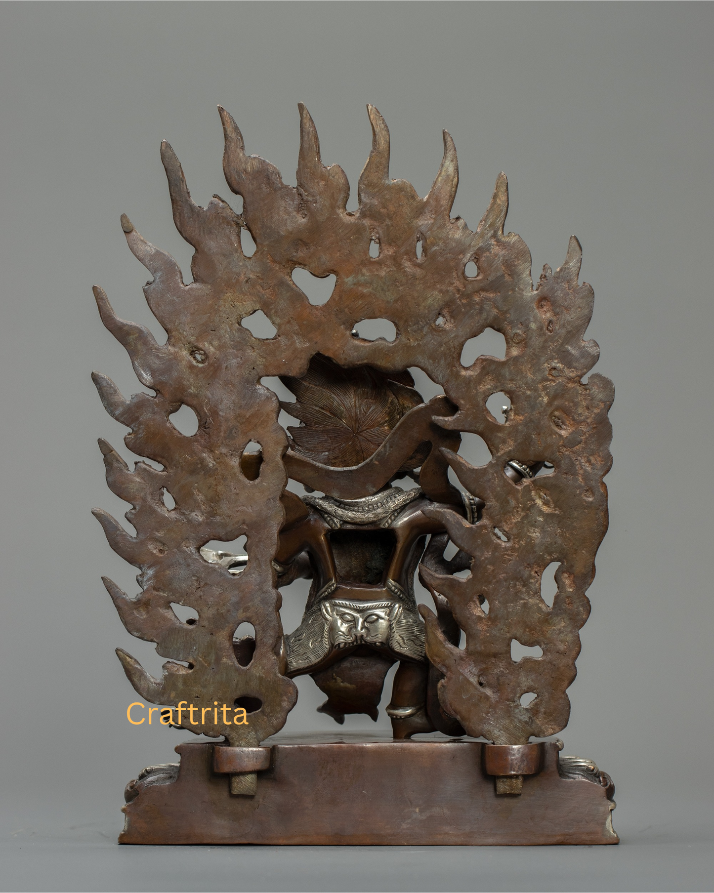 Handmade Vajrapani Statue, Silver-Plated Oxidized Copper, Tibetan Buddhist Protector Deity from Nepal for Meditation, Home Altar and Spiritual Decor