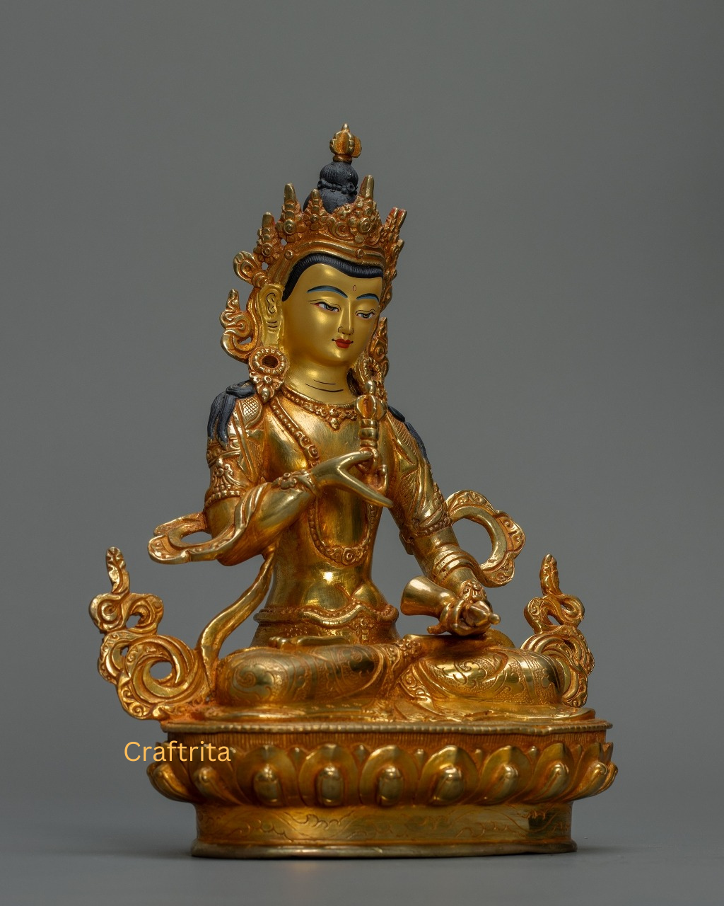 Vajrasattva Statue 1.3 kg – Copper Body with 24K Gold Plated Fire Gilding | Handmade Tibetan Buddhist Deity of Purification for Spiritual Home Decor