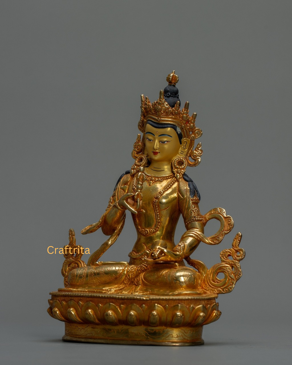 Vajrasattva Statue 1.3 kg – Copper Body with 24K Gold Plated Fire Gilding | Handmade Tibetan Buddhist Deity of Purification for Spiritual Home Decor
