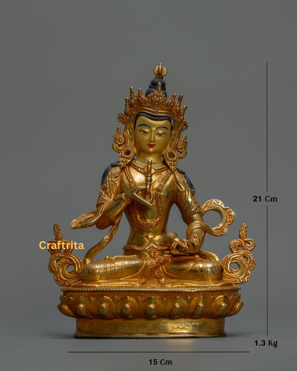 Vajrasattva Statue 1.3 kg – Copper Body with 24K Gold Plated Fire Gilding | Handmade Tibetan Buddhist Deity of Purification for Spiritual Home Decor