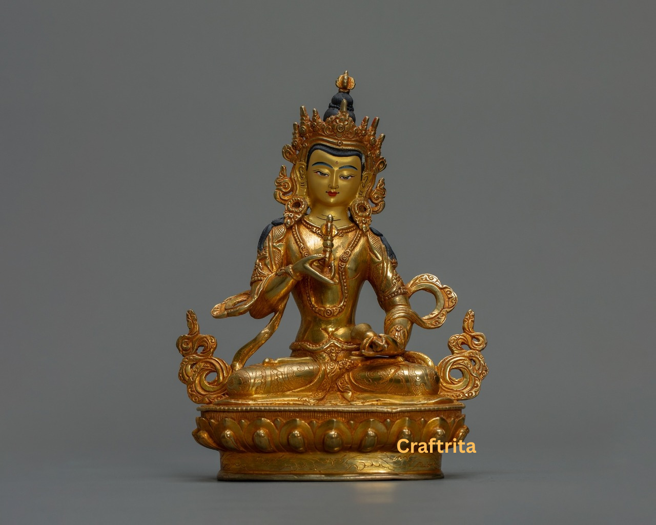 Vajrasattva Statue 1.3 kg – Copper Body with 24K Gold Plated Fire Gilding | Handmade Tibetan Buddhist Deity of Purification for Spiritual Home Decor